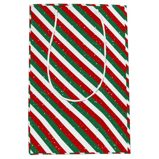 Elf Christmas Stripes • Red, Green & White Pattern ミディアムペーパーバッグ (正面)