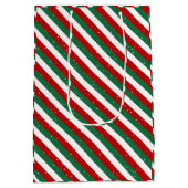 Elf Christmas Stripes • Red, Green & White Pattern ミディアムペーパーバッグ (裏面)