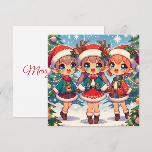 Elf Deer Merry Christmas シーズンカード (正面/裏面)