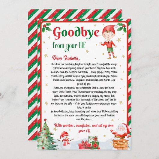 Elf Goodbye Letter Goodbye from Elf Christmas 招待状 (正面/裏面)