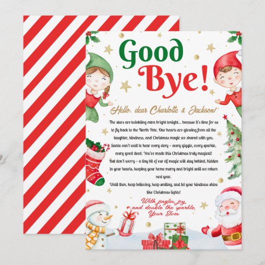 Elf Goodbye Letter Goodbye from Elf Christmas 招待状 (正面/裏面)