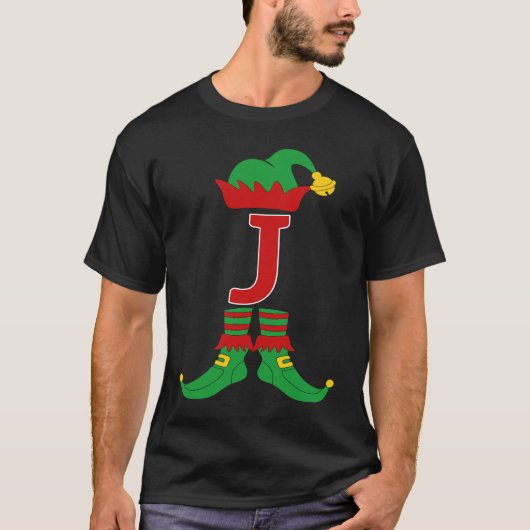 Elf Initial J Matching Family Group Christmas Holi Tシャツ (正面)