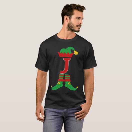 Elf Initial J Matching Family Group Christmas Holi Tシャツ (正面フル)
