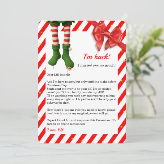 Elf Letter “I’m Back” | Funny North Pole Arrival シーズンカード (スタンド正面)