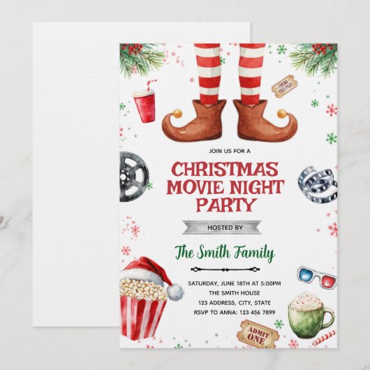 Elf Movie Night party Invitation 招待状 (正面/裏面)