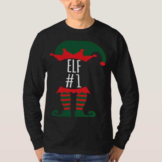 Elf Number 1 Fun Festive Family Christmas Elf Cost Tシャツ (正面)