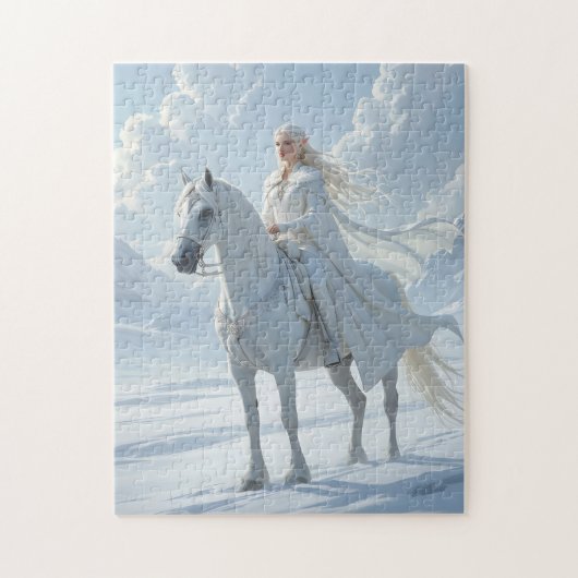 Elf Queen on Majestic White Horse ジグソーパズル (縦)