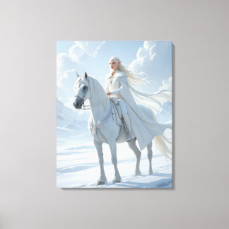 Elf Queen Riding a Majestic White Horse キャンバスプリント