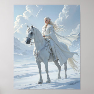 Elf Queen Riding a Majestic White Horse ポスター