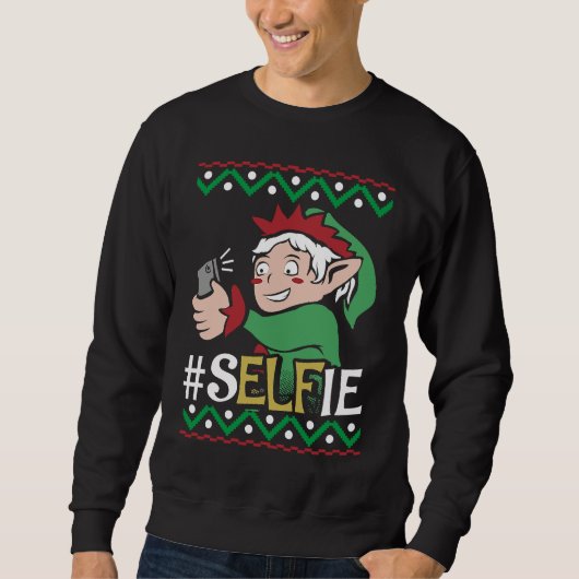 Elf Selfie Mobile Phone Teenager Christmas Kids Fu スウェットシャツ (正面)