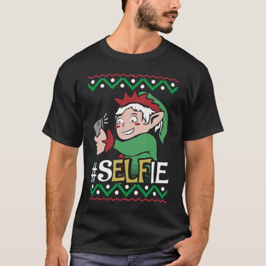 Elf Selfie Mobile Phone Teenager Christmas Kids Fu Tシャツ (正面)