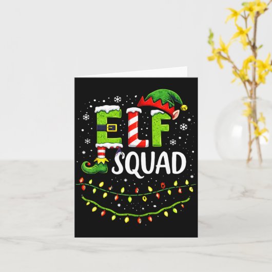 Elf Squad Christmas Lights Matching Holiday Crew  カード (黄色い花)