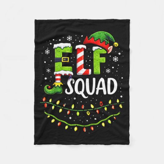 Elf Squad Christmas Lights Matching Holiday Crew フリースブランケット (正面)