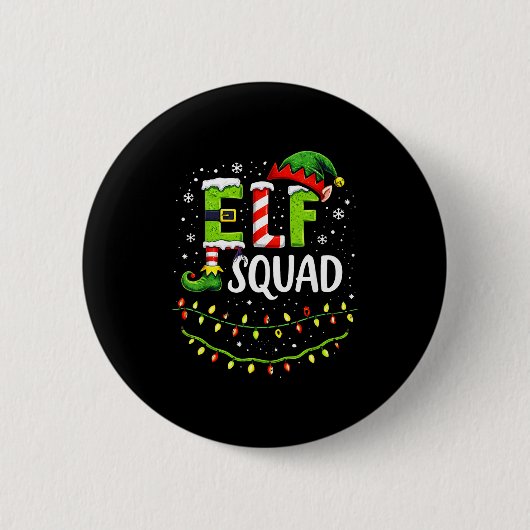 Elf Squad Christmas Lights Matching Holiday Crew  缶バッジ (正面)