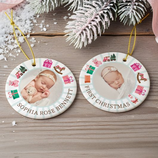 Elf Toy Factory Baby's First Pink Christmas Photo セラミックオーナメント
