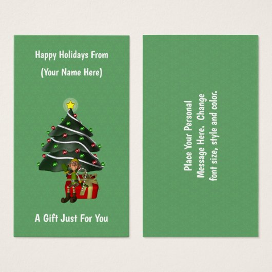 Elf Tree Gift Christmas Holiday Gift Card Tag (正面&裏面)