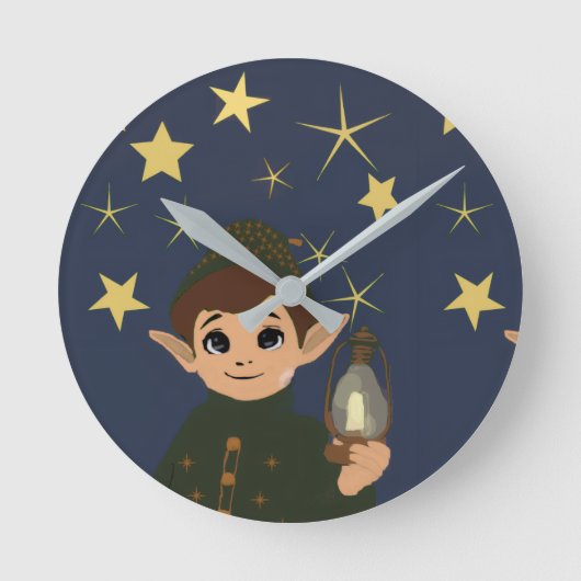 Elf Watcher Starry Night Acrylic Wall Clock ラウンド壁時計 (正面)
