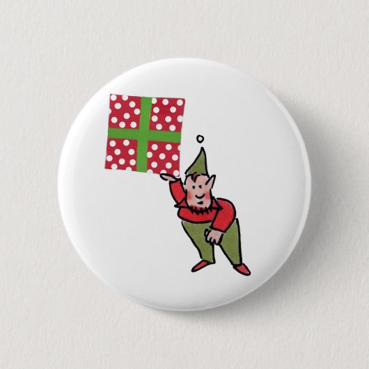 Elf with Polka Dot Gift button 缶バッジ (正面)
