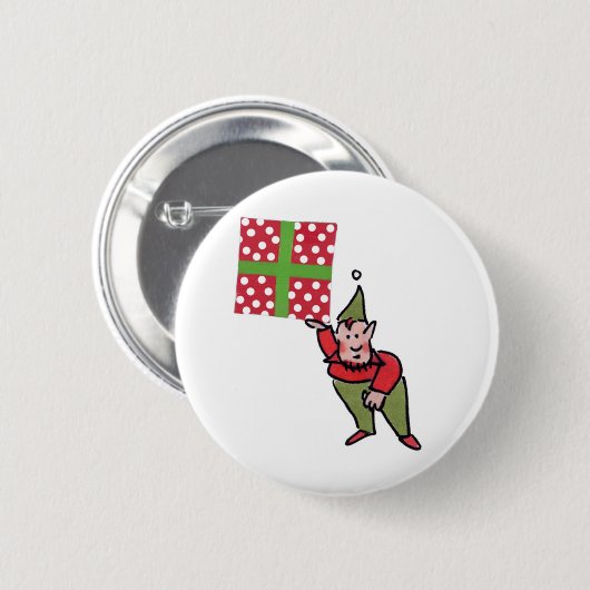 Elf with Polka Dot Gift button 缶バッジ (正面&裏面)