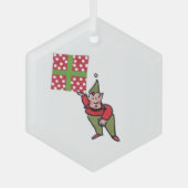 Elf With Polka Dot Gift hexagon glass ornament ガラスオーナメント (正面)