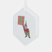 Elf With Polka Dot Gift hexagon glass ornament ガラスオーナメント (正面左)