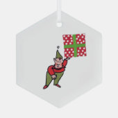 Elf With Polka Dot Gift hexagon glass ornament ガラスオーナメント (裏面)