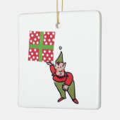 Elf With Polka Dot Gift square ceramic ornament セラミックオーナメント (左)