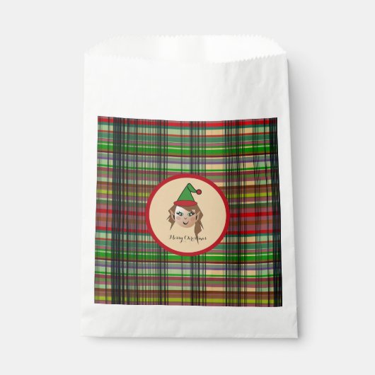 Elfie w/round Plaid pattern backgroundデザイン フェイバーバッグ (正面)