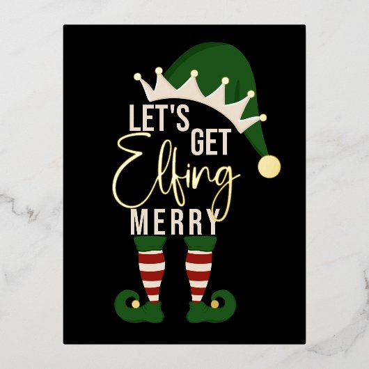 Elfing小妖精や小人メリークリスマスゴールド箔ホールを取得 箔シーズンポストカード (正面)