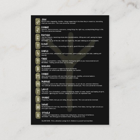 Elhazルーン文字シンボル意味カード 名刺 (裏面)