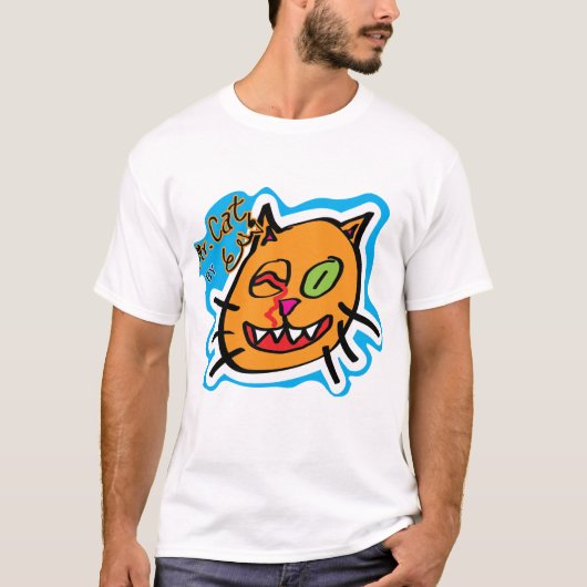 Eli作 Mr Cat - 白T Tシャツ (正面)