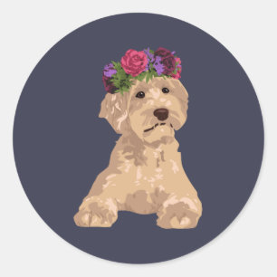 Eli甘い花の王冠金Labradoodle ラウンドシール