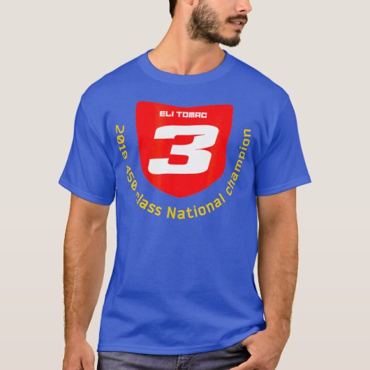 ELI TOMAC 2018 450チャンピオンファンTシャツ赤プレート Tシャツ (正面)