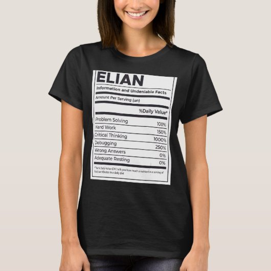 Elian Nutrition Information Problem Solving懸命W Tシャツ (正面)