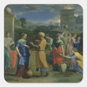 Eliezer and Rebecca at the Well, 1648 (canvの油) スクエアシール