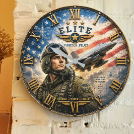 Elite Fighter Pilot Patriotic American Military ラージ壁時計