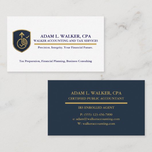 Elite Navy & Gold CPA Tax Preparer Business Card 名刺 (正面/裏面)