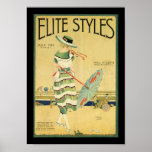 Elite Styles 1920 ポスター<br><div class="desc">An Art Deco style magazine cover of Elite Styles,  July 1920. Cover features a stylized woman at the beach with her turquoise and orange parasol.</div>