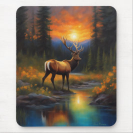 Elk at Rocky Mountain Stream Beautiful 絵画's マウスパッド