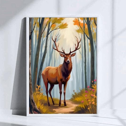 Elk Forest Watercolor Landscape Art ポスター