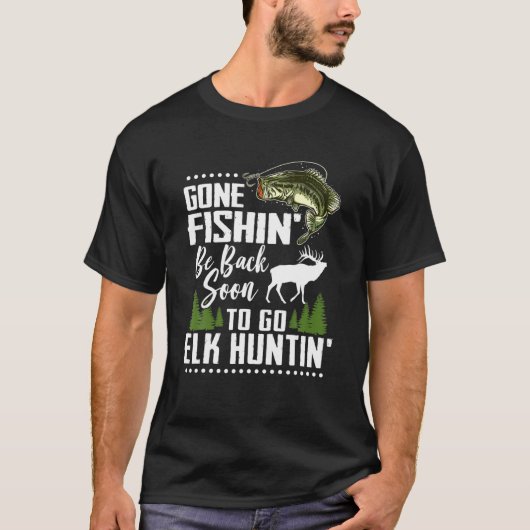 Elk H用おもしろい狩りベース魚釣りラバーグラフィック Tシャツ (正面)