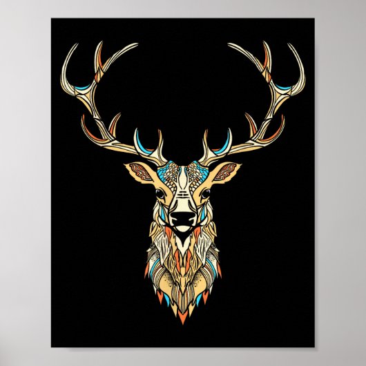 Elk Head _ Face Artistic Illustration Graphic ポスター (正面)