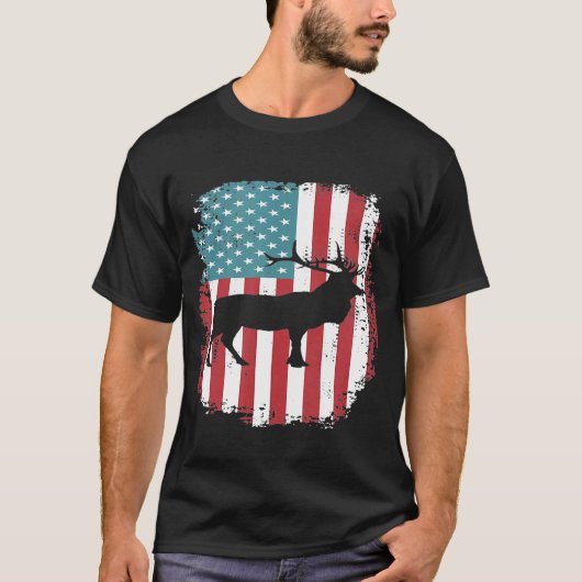 Elk Hunting Patriotic American Flag Tシャツ (正面)