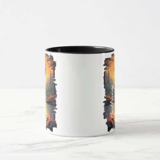 Elk in Autumn Forest Lake Reflection マグカップ (中央)
