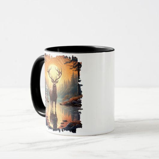Elk in Autumn Forest Lake Reflection マグカップ (正面左)