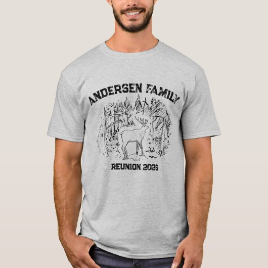 Elk in Forest Illustration Custom Family Reunion Tシャツ (正面)