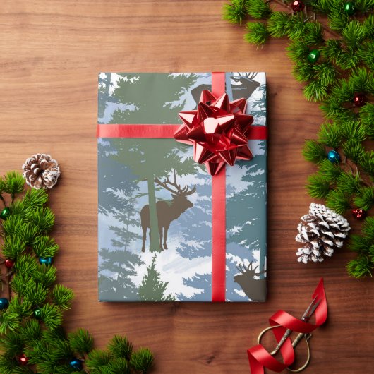 Elk in the Winter Forest ラッピングペーパー (クリスマスギフト)