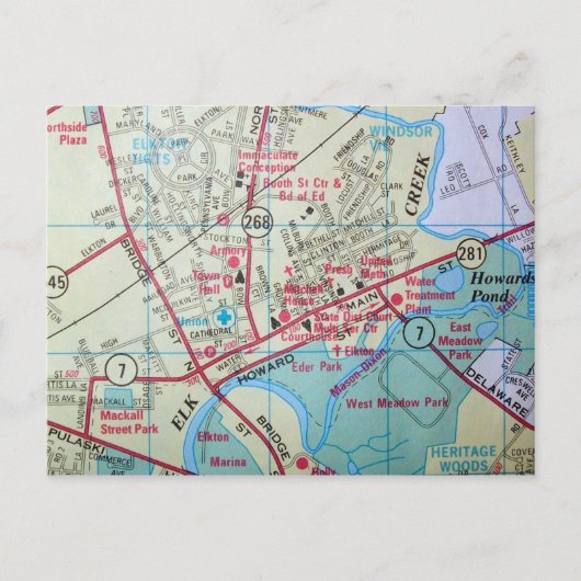 ELKTON, MDヴィンテージマップポストカード ポストカード (正面)