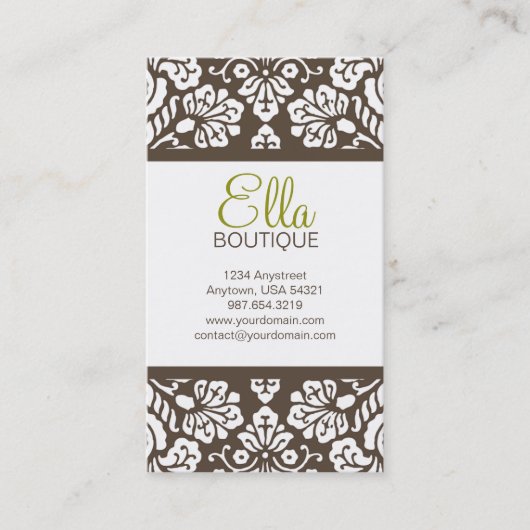 Ella #5ブラウンのダマスク織のシックな名刺 名刺 (正面)