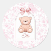 Ella | Custom Pink Teddy Bear Nursery Design  ラウンドシール (正面)